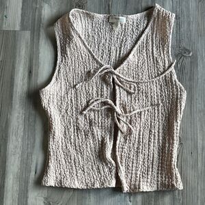 See You Monday Anthropologie Boho Cream Gauze Tie Front Top Size Medium